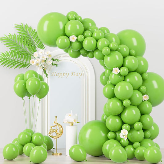 130pcs Lime Green Balloons Different Sizes 18" 12" 10" 5" Light Green Balloons for Birthday Dinosaur Baby Shower St. Patrick's Day Summer Jungle Forest Safari Party Decorations