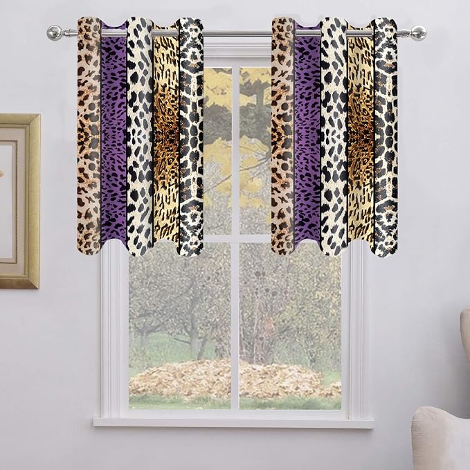 Wild Animal Print Curtain, Room Darkening Thermal Insulated Blackout Leopard Boa Window Drapes with Grommets for Living, Dining, Bedroom, Purple Leopard Print, 52"x 36", 2 Panels