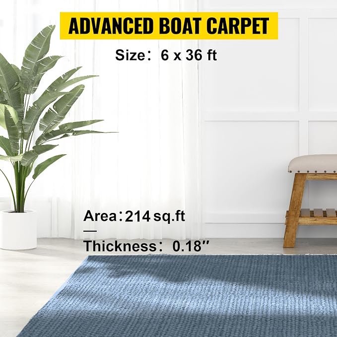 Happybuy 6 ft x 36 ft Grey Marine Carpet for Boats Waterproof - 0.18" Thick Indoor Outdoor Rug Carpet Roll for Home Patio Porch Deck