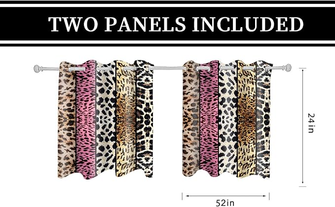 Wild Animal Print Curtain, Room Darkening Thermal Insulated Blackout Leopard Boa Window Drapes with Grommets for Living, Dining, Bedroom, Pink Leopard Print, 52"x 24", 2 Panels