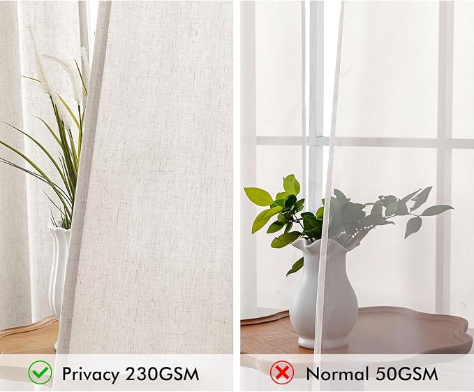 MIULEE Non-See-Through Privacy Linen Curtains 2 Panels, Light Filtering Window Curtains Farnhouse Textured Back Tab Semi Sheer Drapes for Bedroom Living Room, 52 x 72 Inches Long, White