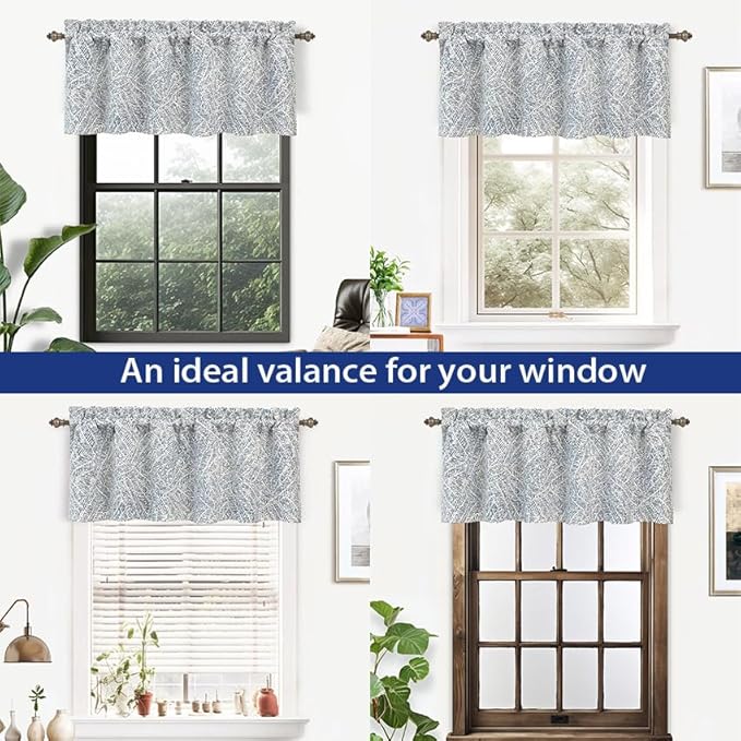 DriftAway Farmhouse Linen Lined Valance Double Layer Thermal Insulated Room Darkening Blackout Window Valances 3 Inch Rod Pocket Striped Kitchen Valance for Bathroom Single 52 x 18 Inch Roman Navy