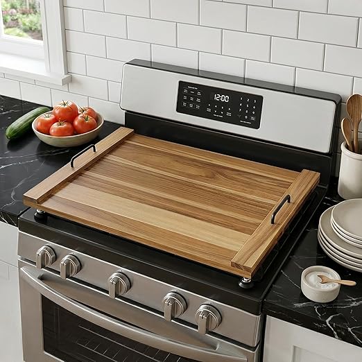 Noodle Board Stove Cover with 4 Adjustable Feet, 30" x 22" Acacia Wood Stove Top Cover for Gas Stove, Electric & Induction - Extra Counter Space, Serving Tray & Charcuterie Board for RV& Kitchen