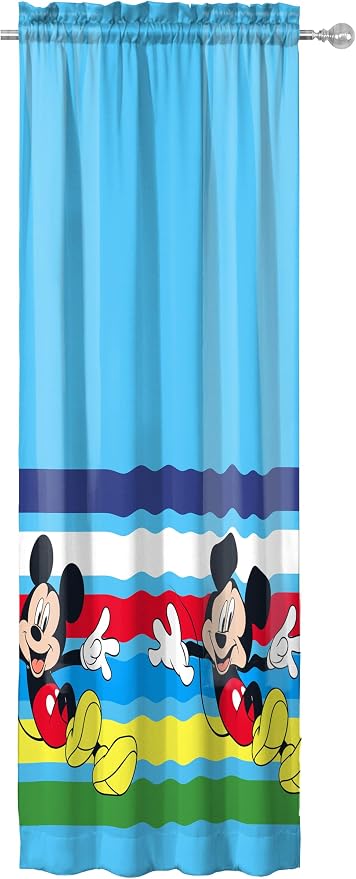 Sunny Side Up Window Curtains for Kids Bedroom 4-Piece Drape Set with 2 Tiebacks, Blue - Mickey Mouse, 42" W x 63" L (Pack of 2)