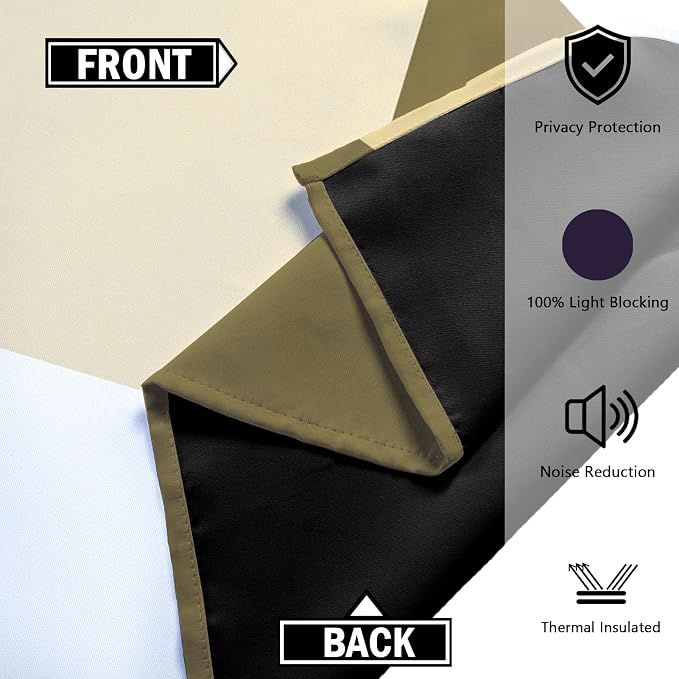 Tyrot Beige 100% Blackout Curtains for Bedroom 96 inch Long 2 Panels Set White Beige Modern Abstract Geometric Black Out Curtains Insulated Room Darkening Window Drapes for Living Room, 52Wx96L