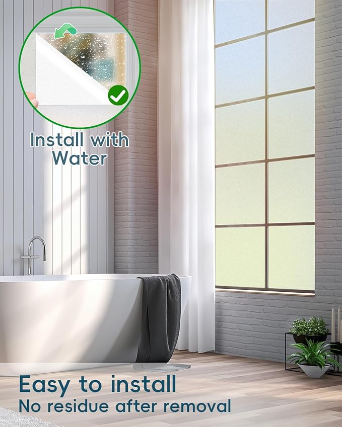 Frosted Glass Window Privacy Film Decorative with Tools, 2 Way Frosting Privacy Film for Glass Windows, Static Cling Tint for Home Anti-UV, Covering Clings 23.6" by 157.4"