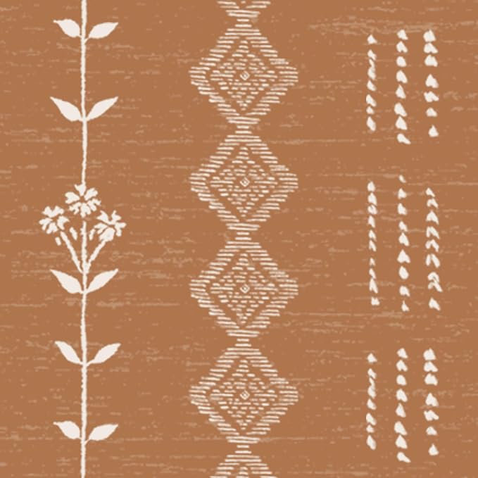 Vintage Bohemian Pattern Curtains 96 Inches Long 2 Panel Set,Sheer Hippie Terracotta and Cream Floral Print Patterned Boho Ceiling to Floor Length Modern Aztec Western Curtains for Living Room Bedroom