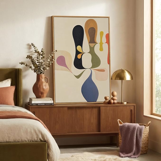 Framed Mid Century Modern Wall Art for Living Room, Colorful Abstract Geometric Canvas Paintings Prints Canvas Artwork for Walls, Vertical Contemporary Pictures Wall Decor for Bedroom Office, 24x36 In