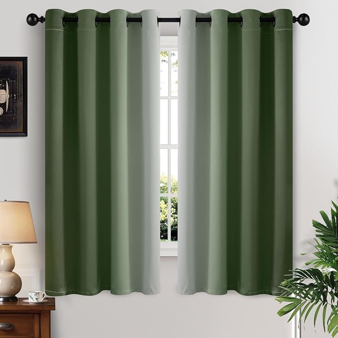 Yakamok Ombre Curtains Sage Green and Greyish White for Living Room,52Wx63L | Room Darkening Curtains 63,Thermal Insulated Gradient Color Drape,Light Blocking Grommet Window Curtains for Bedroom,2 Panels