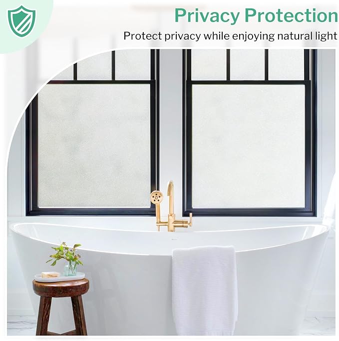 DOWELL Window Privacy Film, Frosted Glass Window Film, Static Cling Non-Adhesive Glass Clings, Sun Blocking Opaque Coverings, Reusable Door Stickers for Bathroom Home Office, Pure, 35.4" x 118"