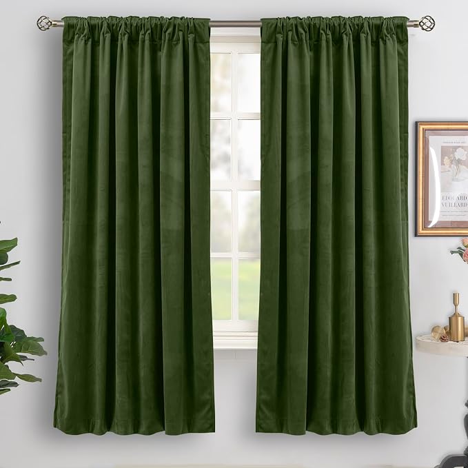 BGment Dark Green Velvet Blackout Curtains for Bedroom, 72 Inch Curtains Luxury Thermal Insulated Soundproof Room Darkening Drapes with Back Tab Rod Pocket for Living Room, 2 Panels, 52 Inch Wide