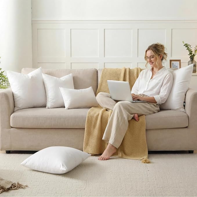 BPC Luxury Feather Down 24x24 Pillow Inserts Set of 2, Soft Fluffy Throw Pillow Inserts, 100% Organic Cotton Cover, Square Pillows for Couch, Living Room, Bed, Sofa