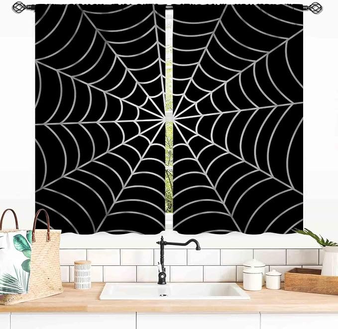 Super Hero Spider Curtains, Black Superhero Spider Web Boys Curtains for Kids Baby Room Living Room Bedroom Nursery Playroom Blackout Drapes 2 Panel Sets, 55x39 Inch