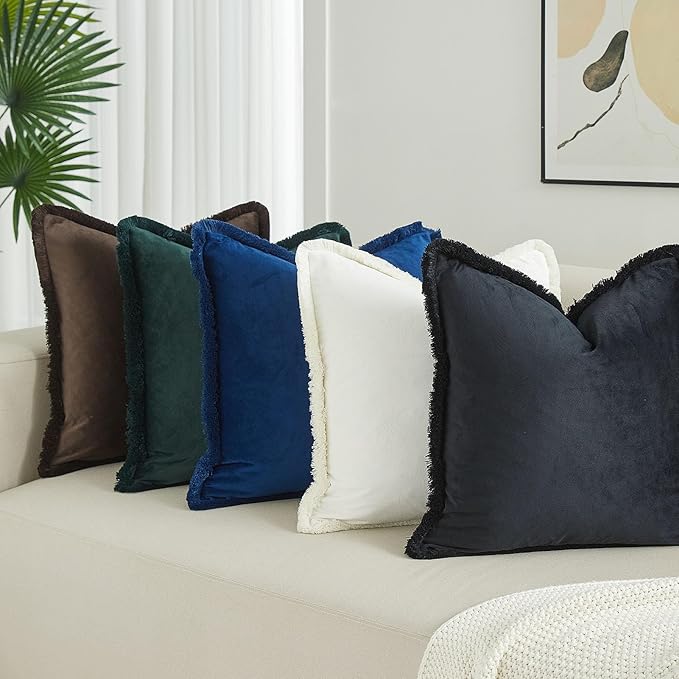 JUSPURBET Black Velvet Throw Pillow Covers 22x22 Inch Set of 2 with Soft Tassel Fringe Luxury Boho Pillowcase for Sofa Couch Bed Home Decor Machine Washable