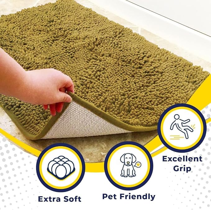 Muddy Mat® | Super Water Absorbent Door Mat Indoor, Microfiber Quick Dry Chenille Entryway Rug, Slip Resistant Front Door Mat, Indoor Mats for Entryway, Machine Washable Pet Rug, Mustard 18" x 28"