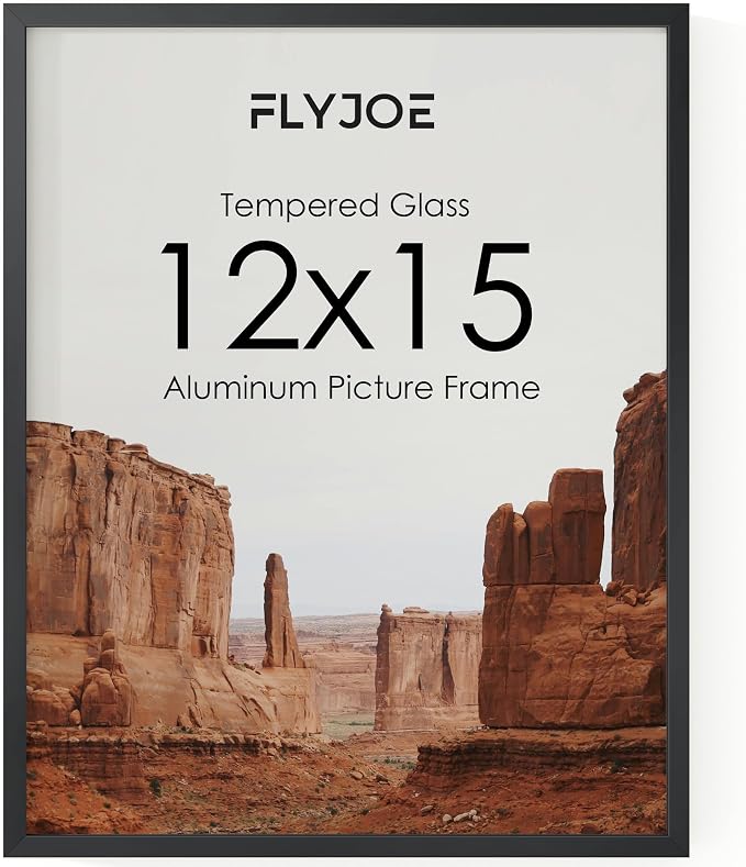 FLYJOE 12x15 Metal Picture Frame - Black Aluminum Picture Frames with Real Glass, Wall Mounting Horizontally or Vertically, Diploma, Certificates for Wall Gallery Poster Photo 15x12 Frame, Black