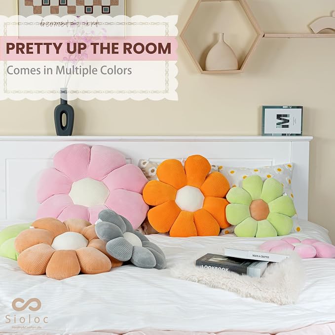 Sioloc Flower Shaped Throw Pillow Butt Cushion, Seating Cushion, Cute Room Decor & Plush Pillow for Bedroom Sofa Chair (Blush, 15.7")