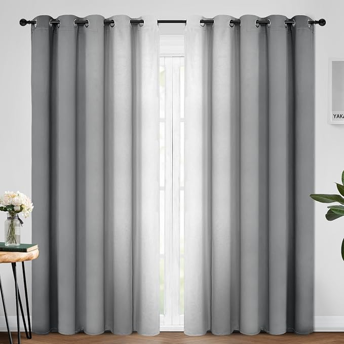 Yakamok Ombre Curtains Grey and Greyish White for Living Room,70Wx84L | Room Darkening Curtains 84,Thermal Insulated Gradient Color Drape,Light Blocking Grommet Window Curtains for Bedroom,2 Panels