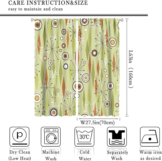 JESTRONRY Mid Century Curtains,Vintage 1950s Modern Retro Atomic Pattern Blackout Rod Pocket Window Drapes for Living Room Bedroom Kitchen Bathroom Home Decor 55x63in