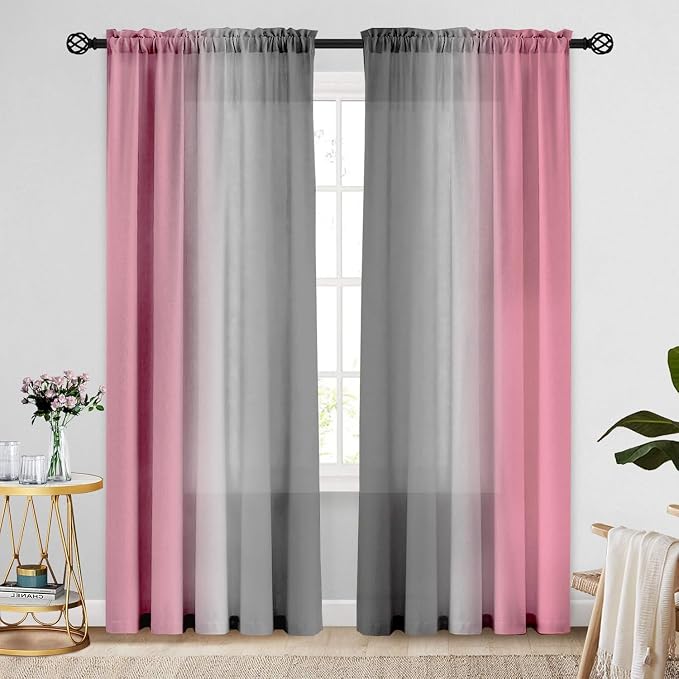 Pink Curtains 84 Inch Length 2 Panel Set Pink and Grey Ombre Curtains for Living Room Bedroom Farmhouse Ombre Light Filtering Window Curtain Modern Abstract Gradient Drapes