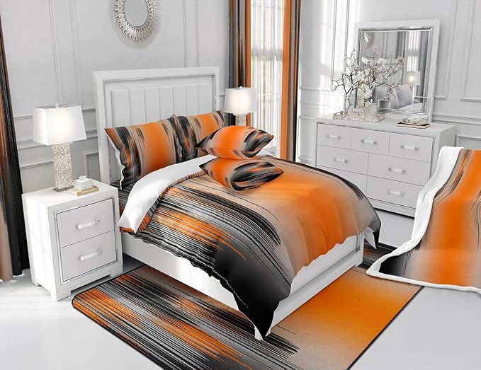 jejeloiu Orange and Black Curtains for Bedroom Living Room (2 Panels, 42 x 90 Inch) Modern Art Blackout Curtains for Kids Adults Messy Rust Darkening Drapes Gradient Stryle Window Treatments s