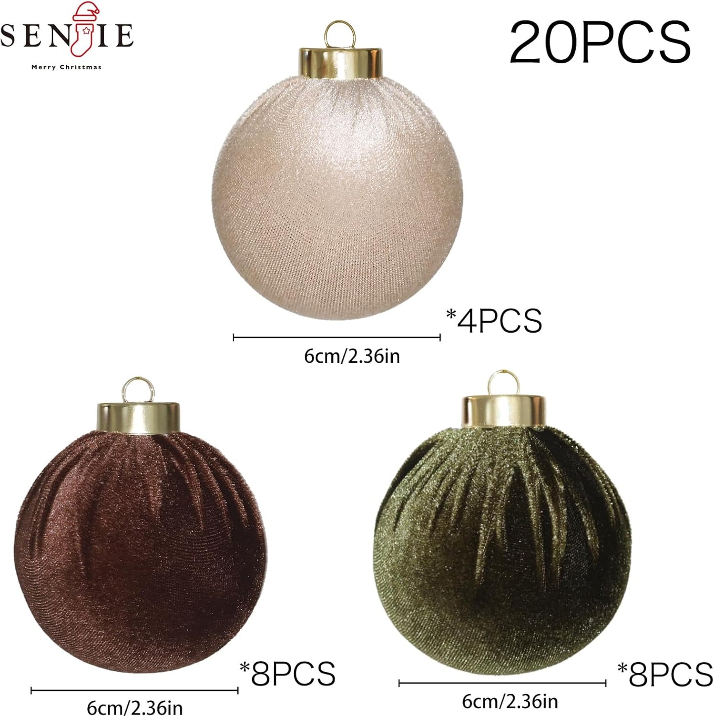 20PCS Velvet Ornaments for Christmas Tree, 2.36INCH Multicolor Flocked Christmas Ornaments Decorations Balls Set Decor