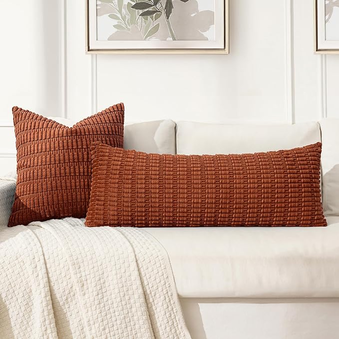MIULEE Fall Pack of 1 Fall Dark Rust Long Body Lumbar Decorative Throw Pillow Cover 14x36 Inch for Bed Couch Sofa Living Room Soft Boho Pillow Cover Modern Farmhouse Home Decor