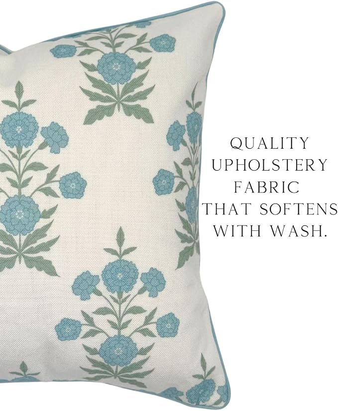 Jillien Harbor Amelia Lumbar 14" x 36" Floral Throw Pillow Cover Blockprint Grandmillennial Home Decor