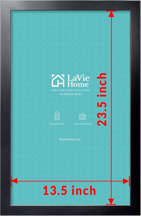 LaVie Home 14 x 24 Picture Frame, 24x14 Poster Frame with High Definition Plexiglass, Horizontal or Vertical Wall Gallery Poster Frames Suitable for Photos, Artworks, Posters,Puzzle, Black 1pc
