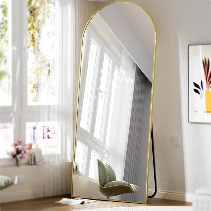BEAUTYPEAK 71"x26" Full Length Mirror, Arch Full Body Floor Mirror, Wall Mirrors Hanging or Leaning Arched-Top with Stand for Bedroom, Dressing Room, Living Room, Gold