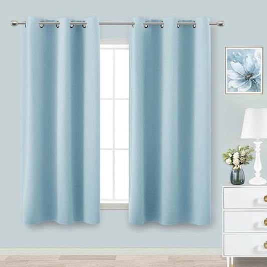 KOUFALL Baby Blue Curtains for Bedroom,Blackout Short Curtains for Nursery Boy Girls Bathroom Kitchen,45 Inch Length,Light Bluey