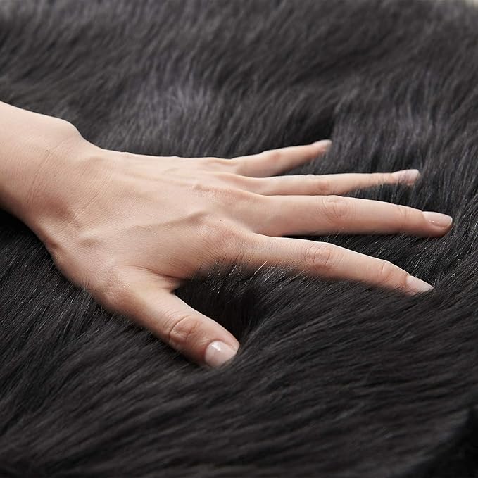 SERISSA Soft Faux Sheepskin Fur Rug Black Fluffy Area Rug Shag Rug Carpets for Bedroom Floor Living Room Decor 2 x 3 Feet