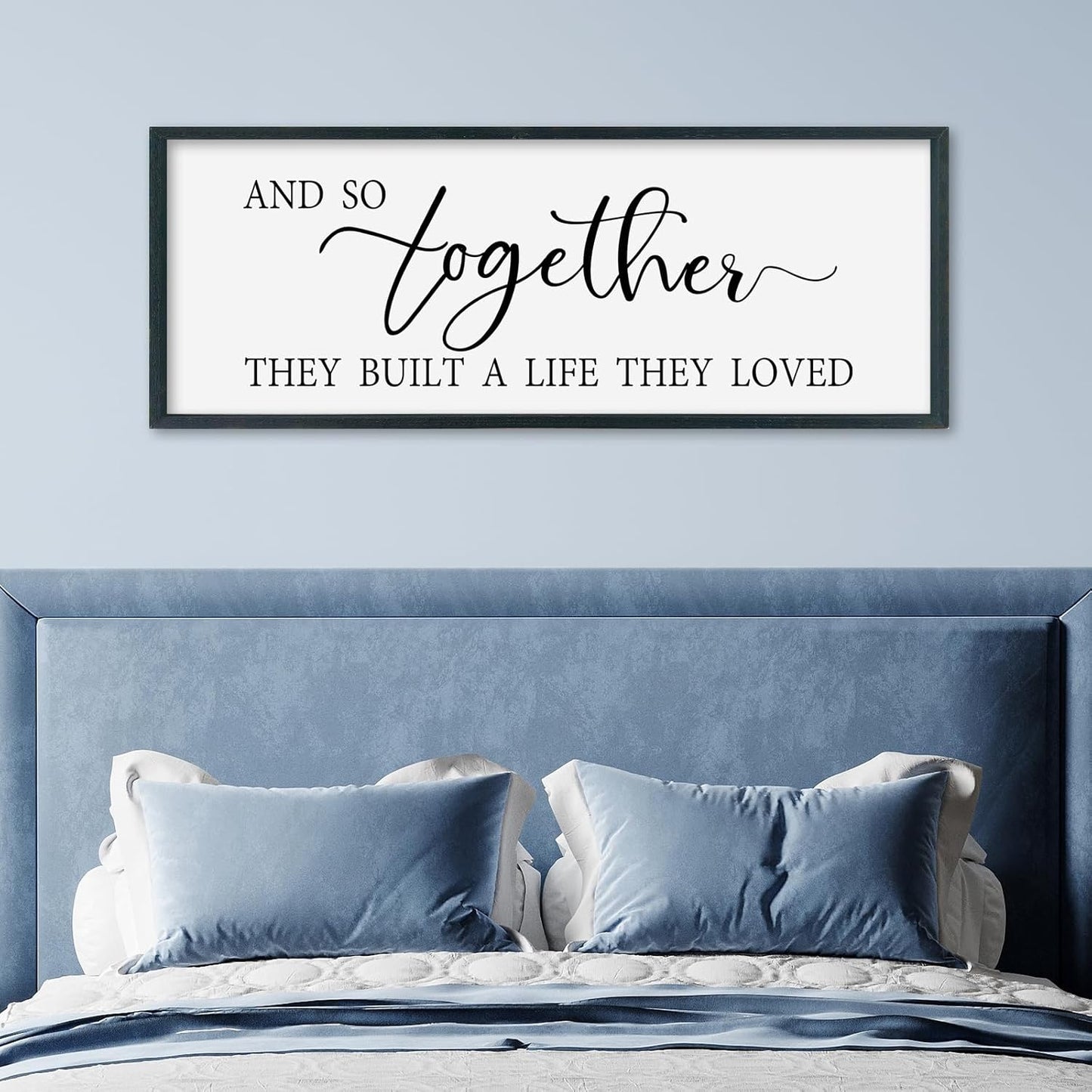 SRSZHIYUE And So Together They Built A Life They Loved Above Bed Sign Wall Decor Art 40"×15" for Master Bedroom Over Bed Large Wood Framed Wall Hanging (Black)