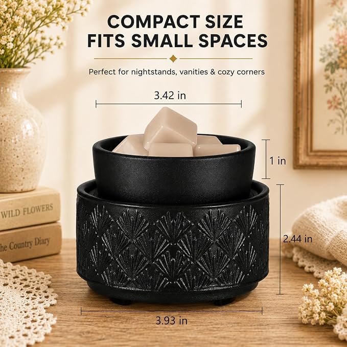 Mocosa Ceramic Wax Warmer Wax Melt Warmer for Scented Wax 3-1 Electric Candle Warmer Home Fragrance Wax Burner Perfect Christmas Gifts for Mom Women(Black-Fan Shaped)