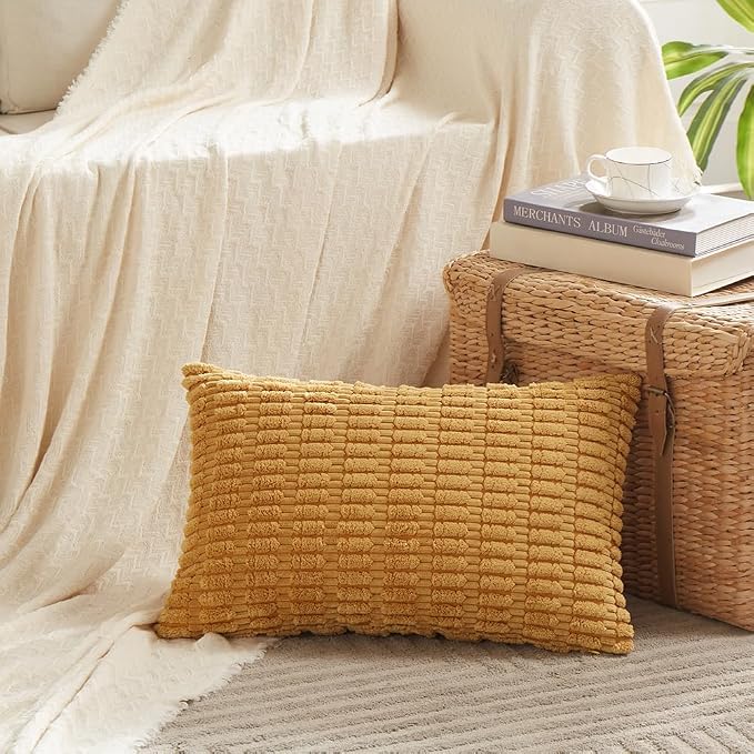 Fancy Homi 4 Packs Decorative Throw Pillow Covers for Living Room Couch Bed, Modern Farmhouse Boho Home Décor Accent Cushion Case, 24" x 12", Mustard Yellow