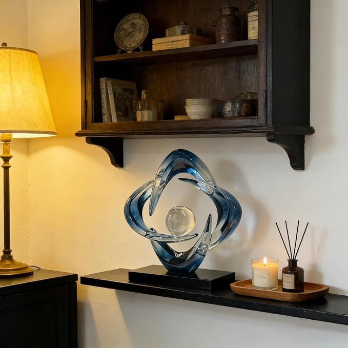 AWNR Gold Abstract Sculpture House Decor Aesthetic - Home Décor Accents for Nightstand, Shelves, Dining Room, Entryway Table, Office, Desk Accessories (Blue c)