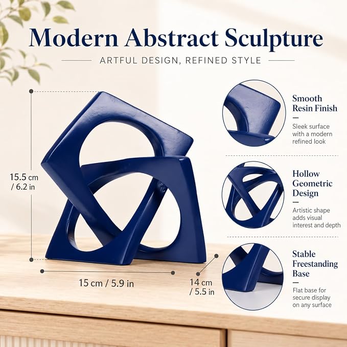 XMGZQ Navy Blue Knot Statue for Coffee Table Centerpiece Decor,Modern Abstract Art Geometric Sculpture and Figurines, Home Decor Accent,Cube Knick Knacks for Shelves,Bookshelf,Entryway,Floating