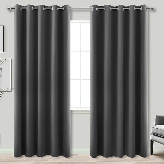 KOUFALL 72x90 Inches Long Dark Gray Blackout Curtains for Bedroom