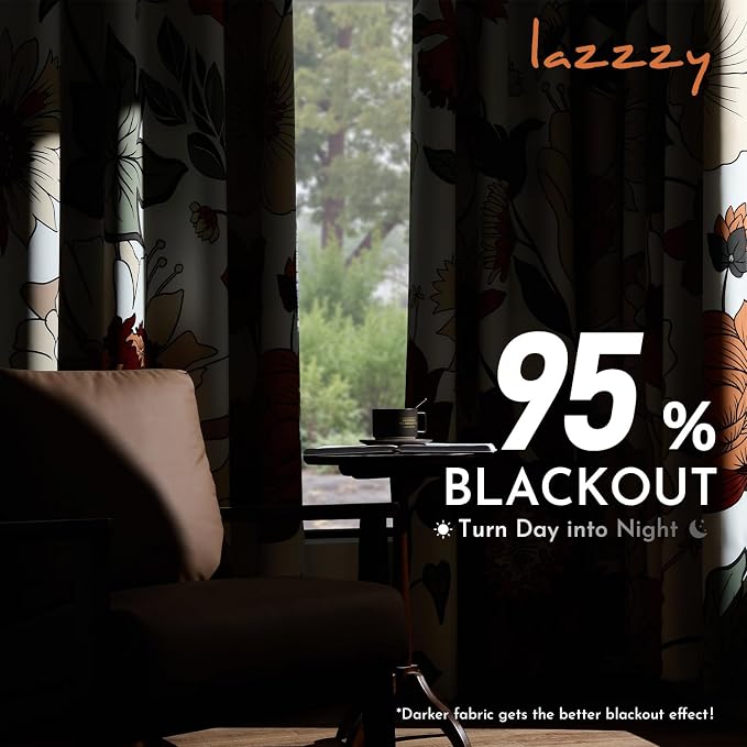 Lazzzy Floral Curtains for Bedroom Living Room Faux Linen Vintage Blackout Curtains 84 Inches Long Room Darkening Drapes Grommet Flower Patterned Window Treatments Set of 2 Panels, 52" x 90", Beige