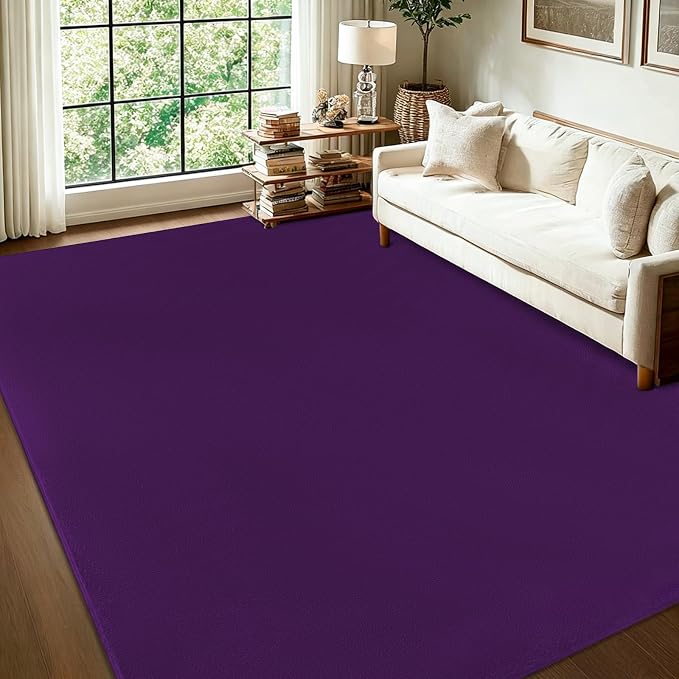 qulint 4x6 Area Rug for Bedroom, Modern Dark Purple Carpet for Living Room Thickened Memory-Foam Indoor Washable Rug, Minimalist Solid Non Slip Carpet for Boys Girls Kid Room Nursery Home Decor