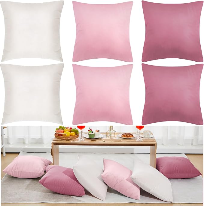 Berlune 6 Pcs Pink Picnic Velvet Throw Pillow Covers 18" x 18" White Coquette Cushion Cases Soft Pillowcase Coquette Party Accessories Couch Picnic Sofa Bed Chair Home Decor, No Inserts