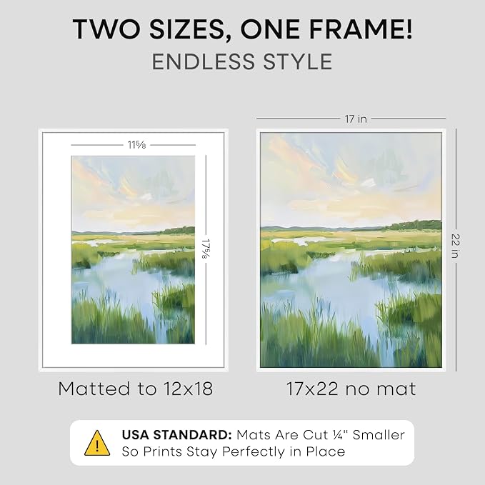 Homeforia 17x22 Picture Frame White, High End Metal 17x22 Poster Frames with Mat 12x18 Photo, 17 x 22 White Frame Matted to 12 by 18 Print, 22by17 Thin Hanging Frames, Tempered Glass, Wall Kit, Set of 1