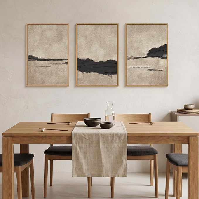 Aryroi Large Abstract Black and Tan Framed Canvas Wall Art,Vintage Minimalist Wall Decor,Neutral Brush Stroke Artwork,Modern Textured Art Print for Living Room,Bedroom,Office- 24"x36"x3
