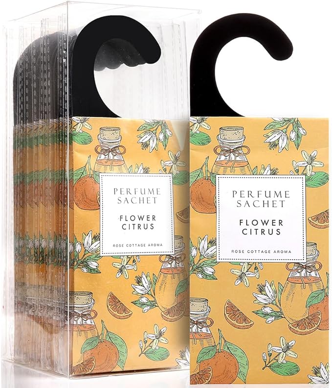 Large 12 Packs Flower Citrus Hanging Scented Sachets Long-Lasting Closet Deodorizer Air Freshener Fabric Refresher Odor Eliminator for Drawer Home Fragrance Gift Set