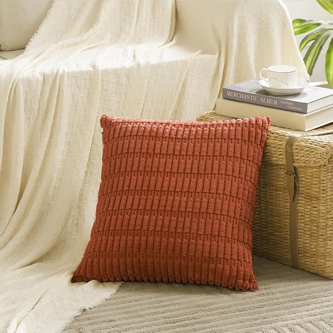 Fancy Homi 4 Packs Decorative Throw Pillow Covers for Living Room Couch Bed, Modern Farmhouse Boho Home Décor Accent Cushion Case, 26" x 26", Burnt Orange