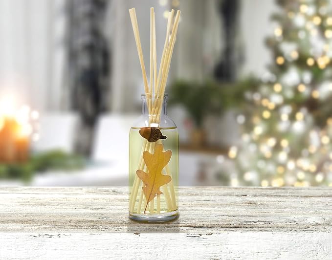 Urban Naturals Reed Diffuser Set, Spiced Chestnut - Bathroom Shelf Décor | Comforting Autumn Scent of Chestnuts, Cinnamon, Clove and Cedar wood with REAL Acorns and Fall Leaves