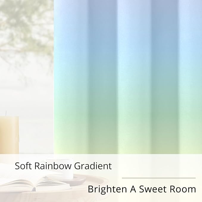Pastel Rainbow Gradient Blackout Curtains - 100% Blackout, Thermal Insulated, Noise Reducing, Ombre Room Darkening Curtain for Girls Room, Sweet and Dreamy Design, 2 Panels, Each W52×L84