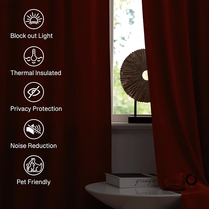StangH Luxury Rust Thermal Insulated Curtains 96 inches, 2 Panels | 300GSM Rich Velvet, Room Darkening Privacy Protect Window Drapes, Noise Absorb, Bedroom Living Room, Christmas Decor