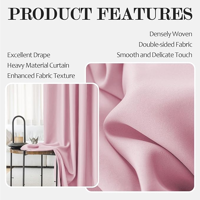Pink Room Divider Curtains Blackout, for Living Room Bedroom, Back Tab and Rod Pocket with Hooks Suit for Ceiling Track or Rod, Floor to Ceiling Curtain for Wall Ceiling Mount 1 Panel Set