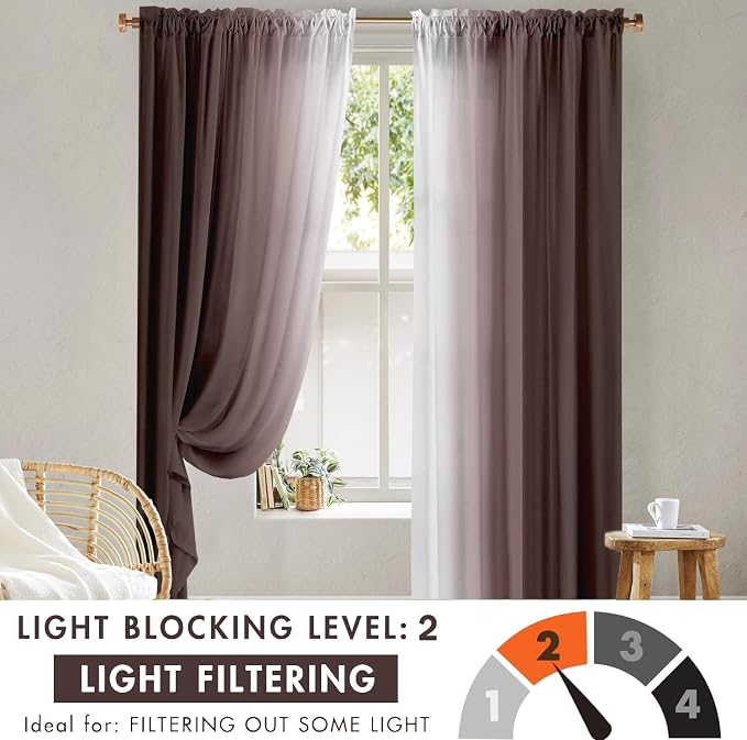 Brown Curtains for Living Room 84 Inch Length Brown White Ombre Curtains 2 Panel Bedroom Farmhouse Chocolate Ombre Light Filtering Window Curtain Modern Gradient Drapes